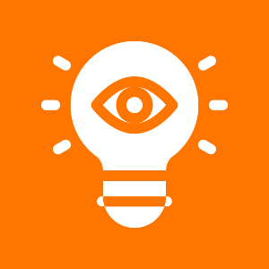 Lightbulb with eye on orange background.