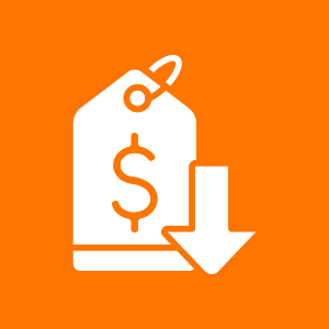 Price tag with downward arrow icon.