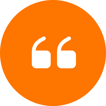 Orange circle with white quotation marks.