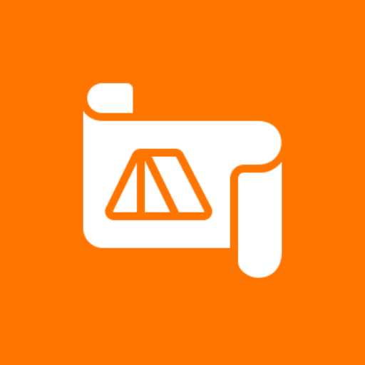An orange icon with a white blueprint or architectural plan symbol.