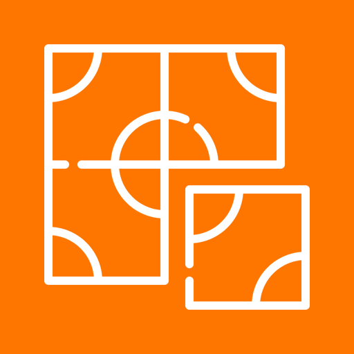Two overlapping blueprint-style floor plans on an orange background.