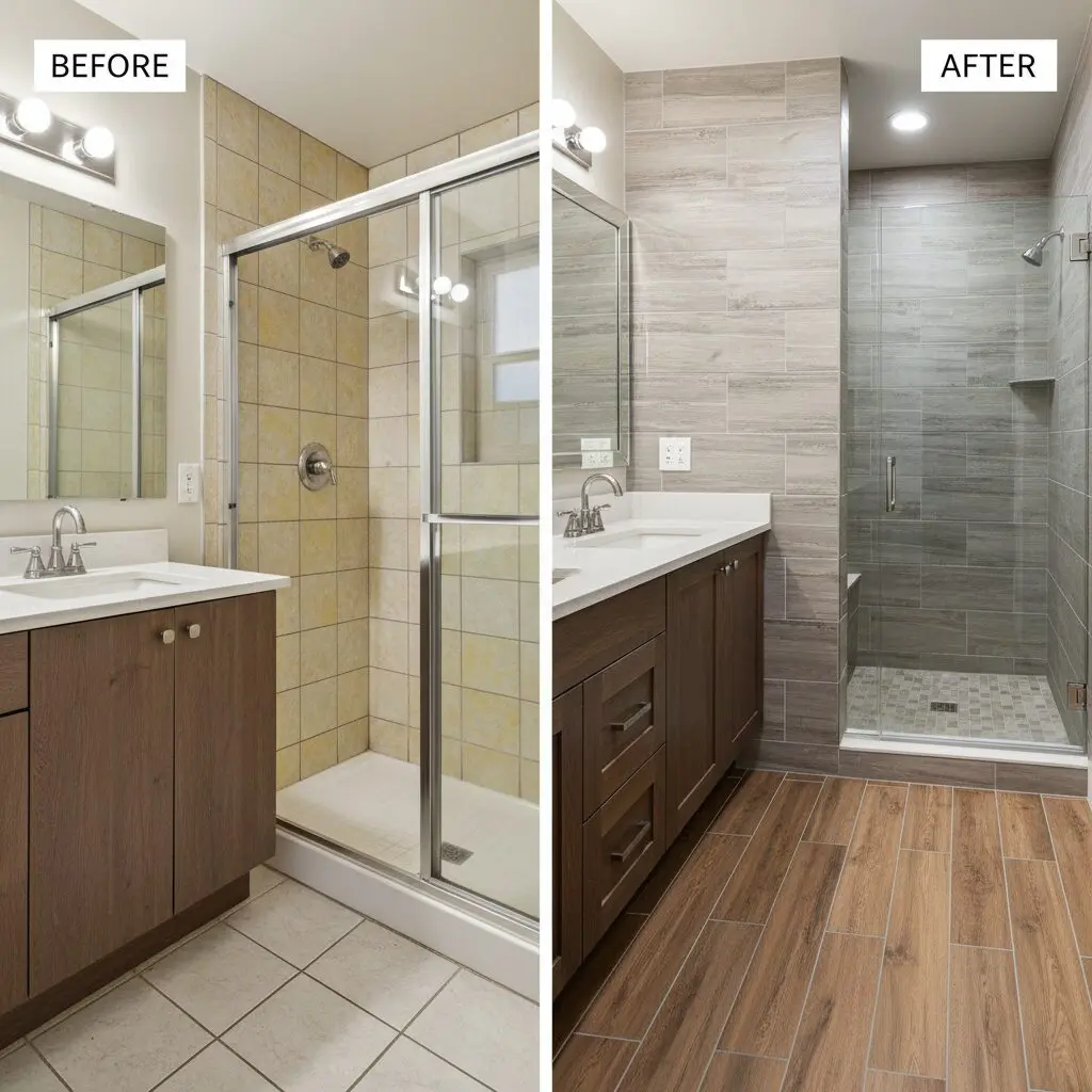 Before and after modern bathroom shower remodel
