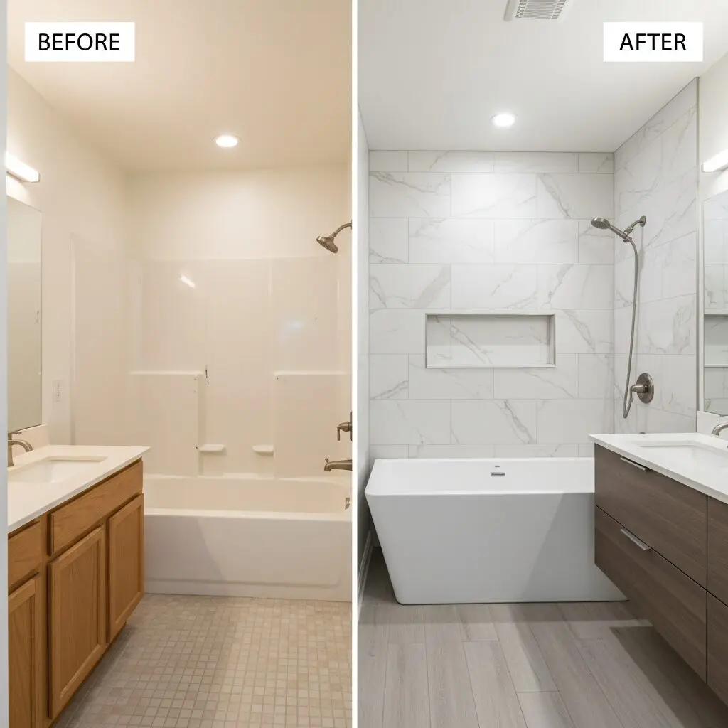 Bathroom before and after renovation