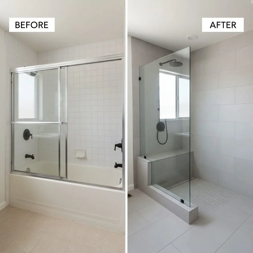 Shower remodel before and after