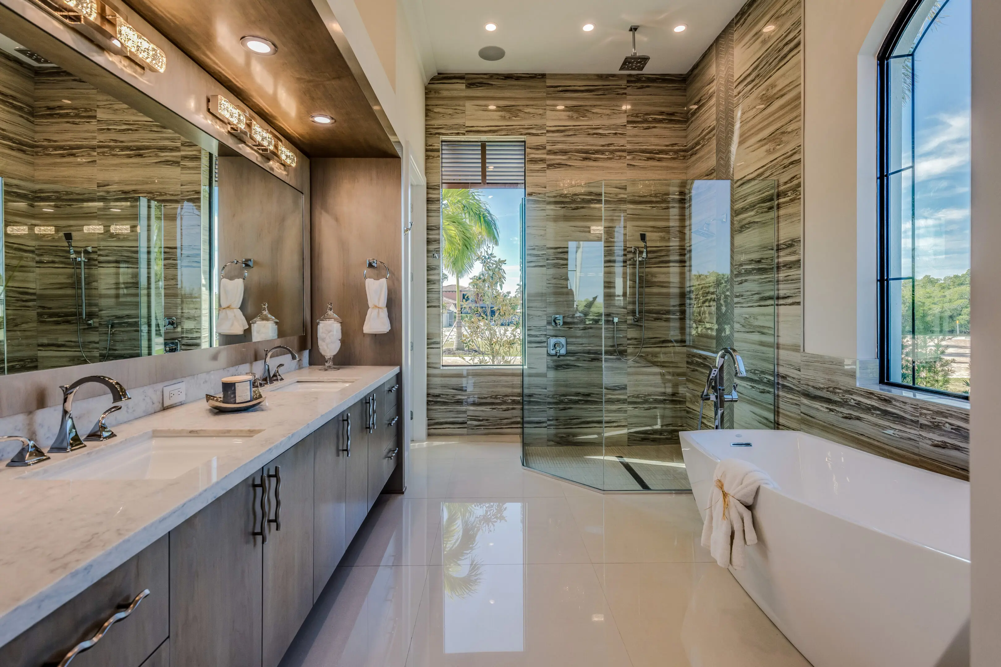 Luxury bathroom with glass shower and tub