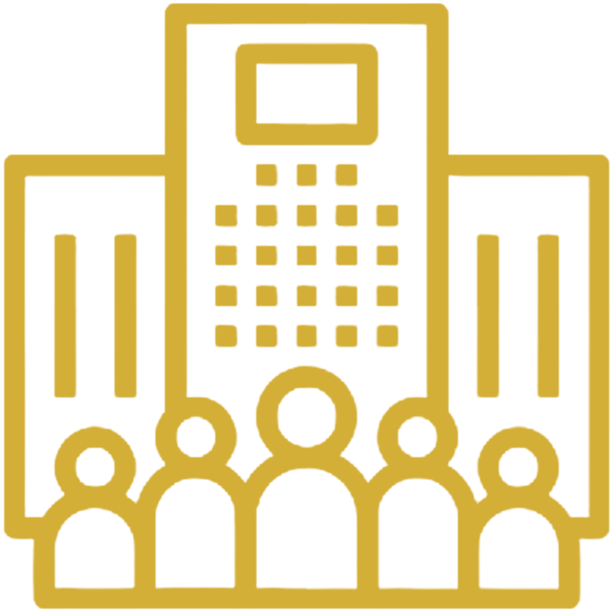 Gold office building with people icon