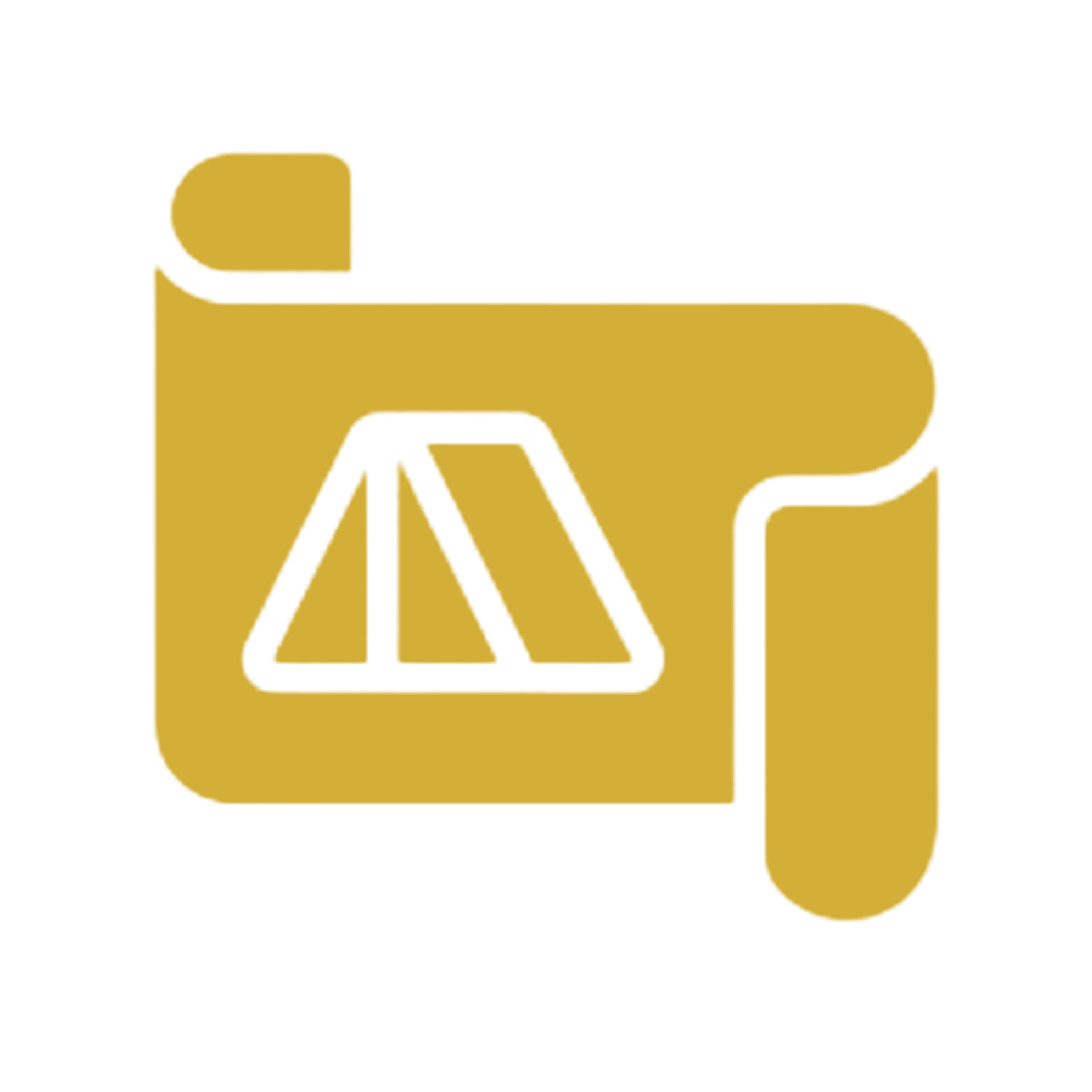 Gold blueprint scroll with tent icon