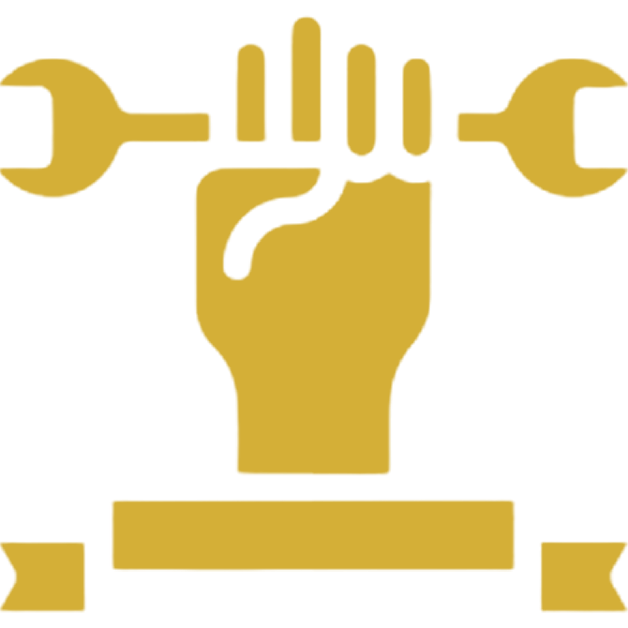 Gold fist holding wrench on black background