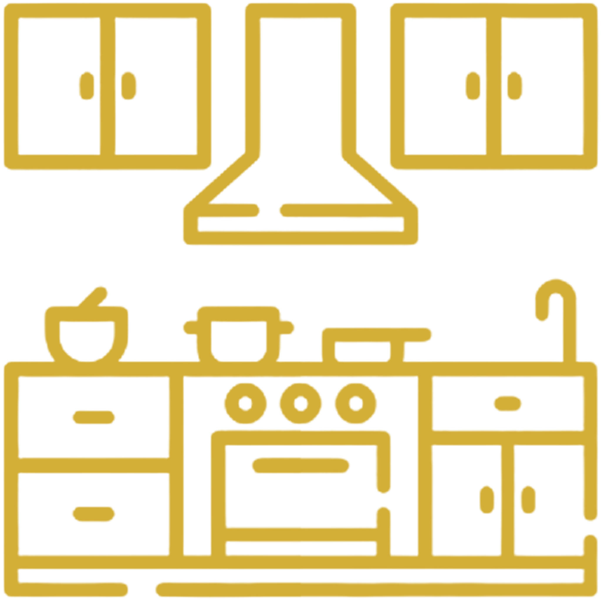 Gold kitchen icon with stove and cabinets