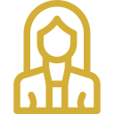 Gold female avatar icon on black background