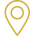 Gold map pin icon on black background